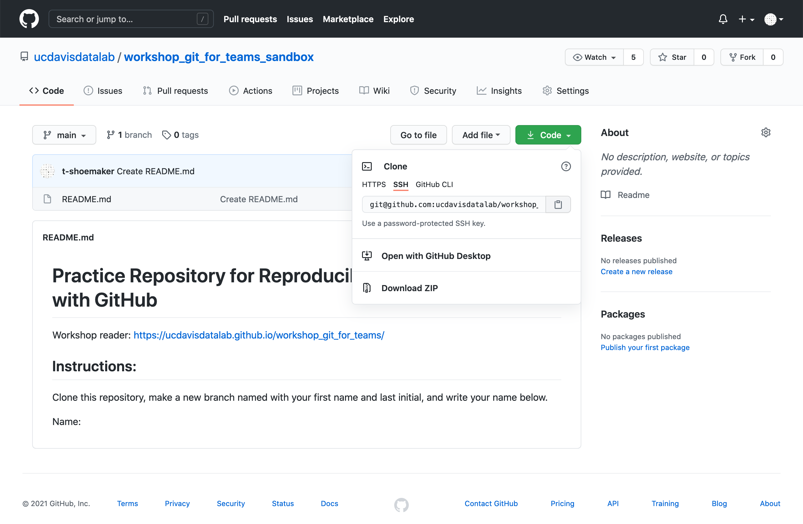 The sandbox repository on GitHub.