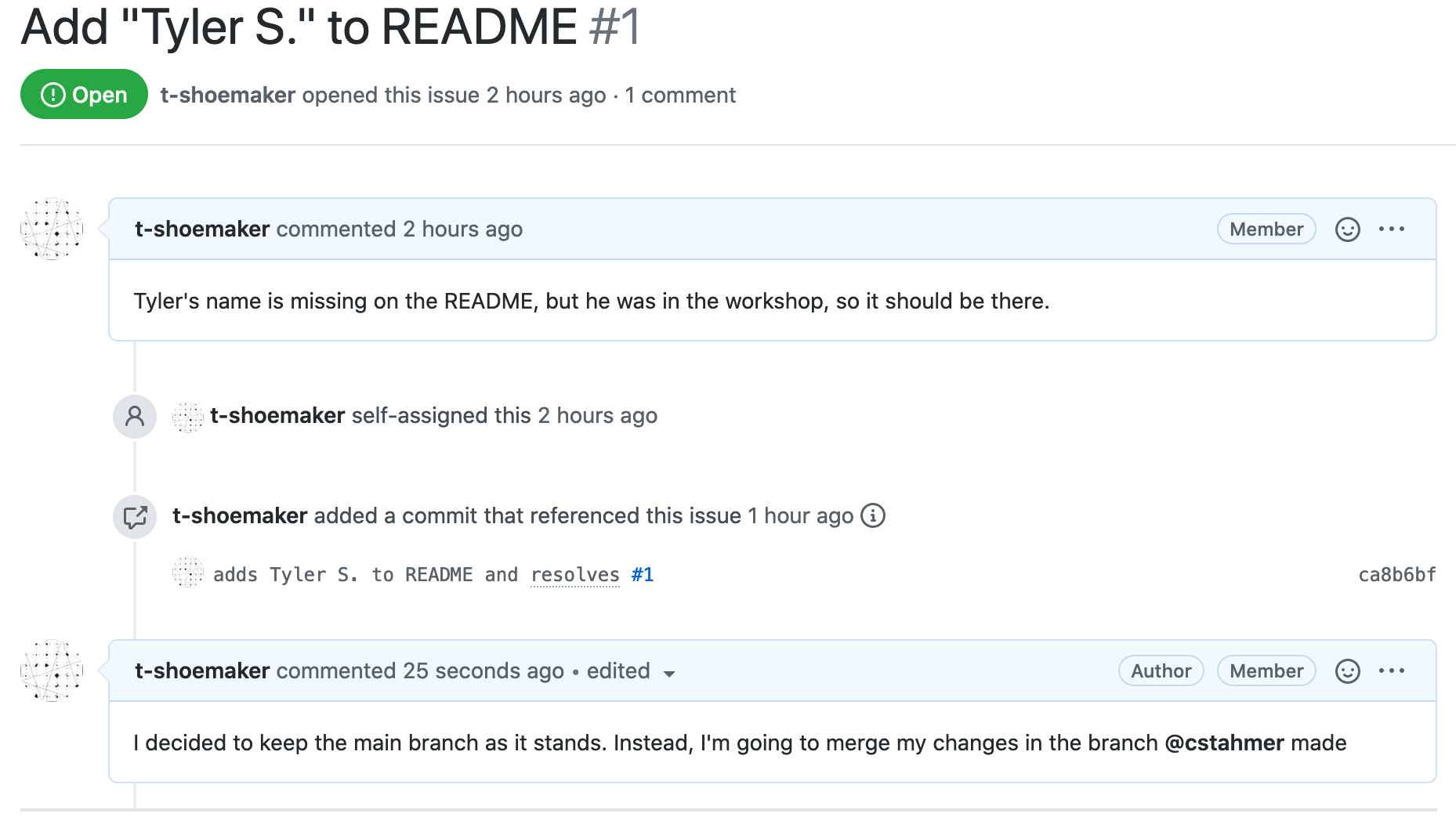A comment stream below an open issue.