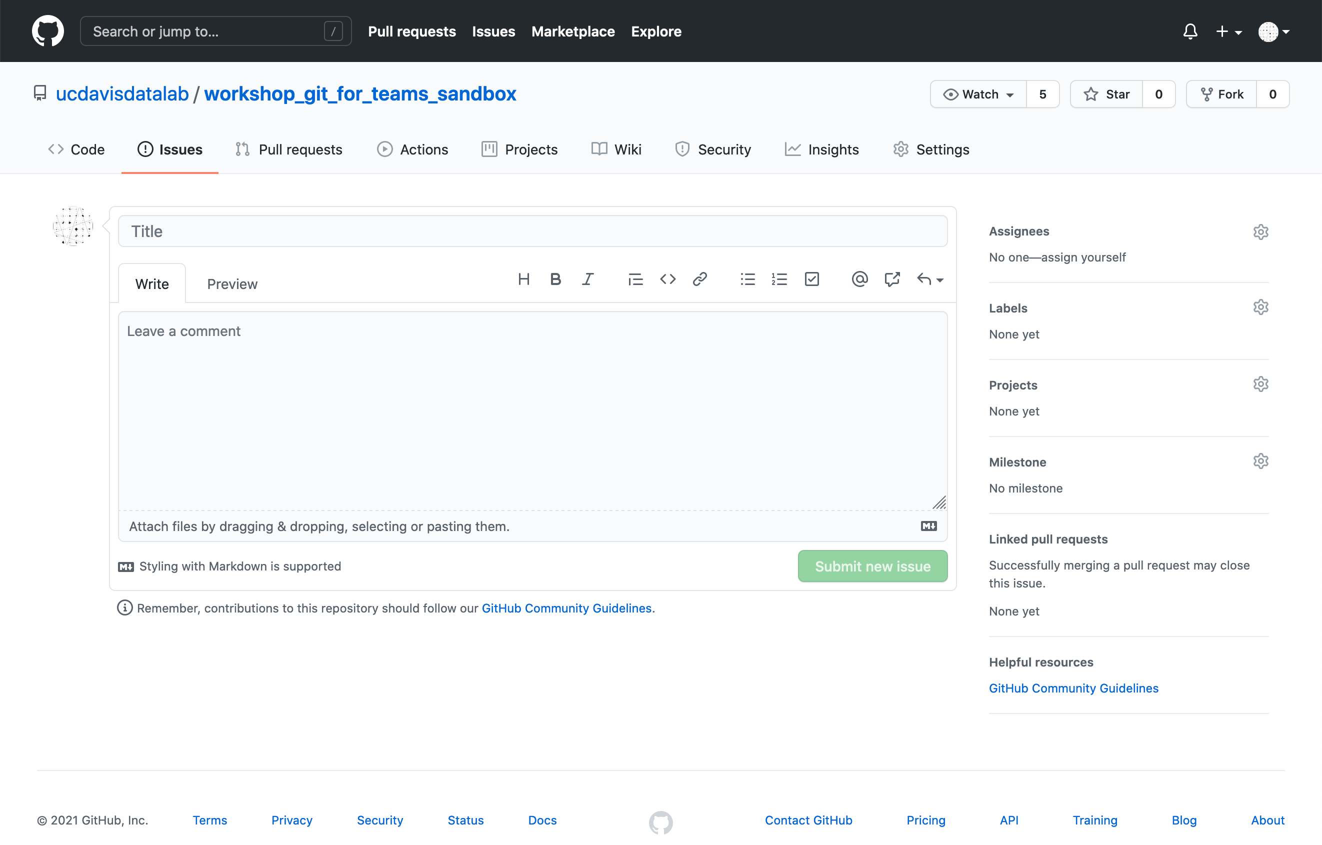 A new issue template on GitHub.