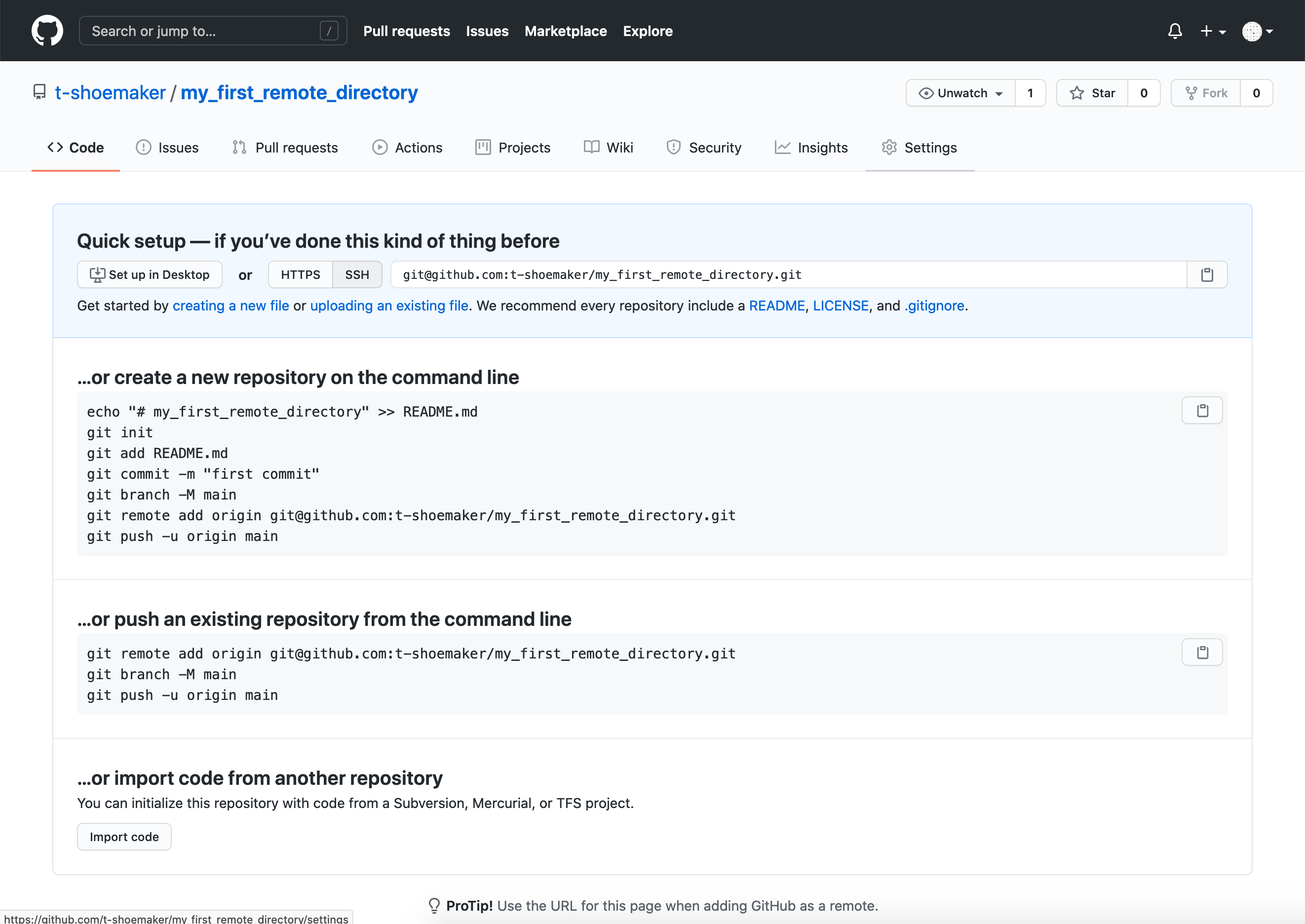 GitHub's template code for syncing the remote repository with your local copy. The text for this code is below.