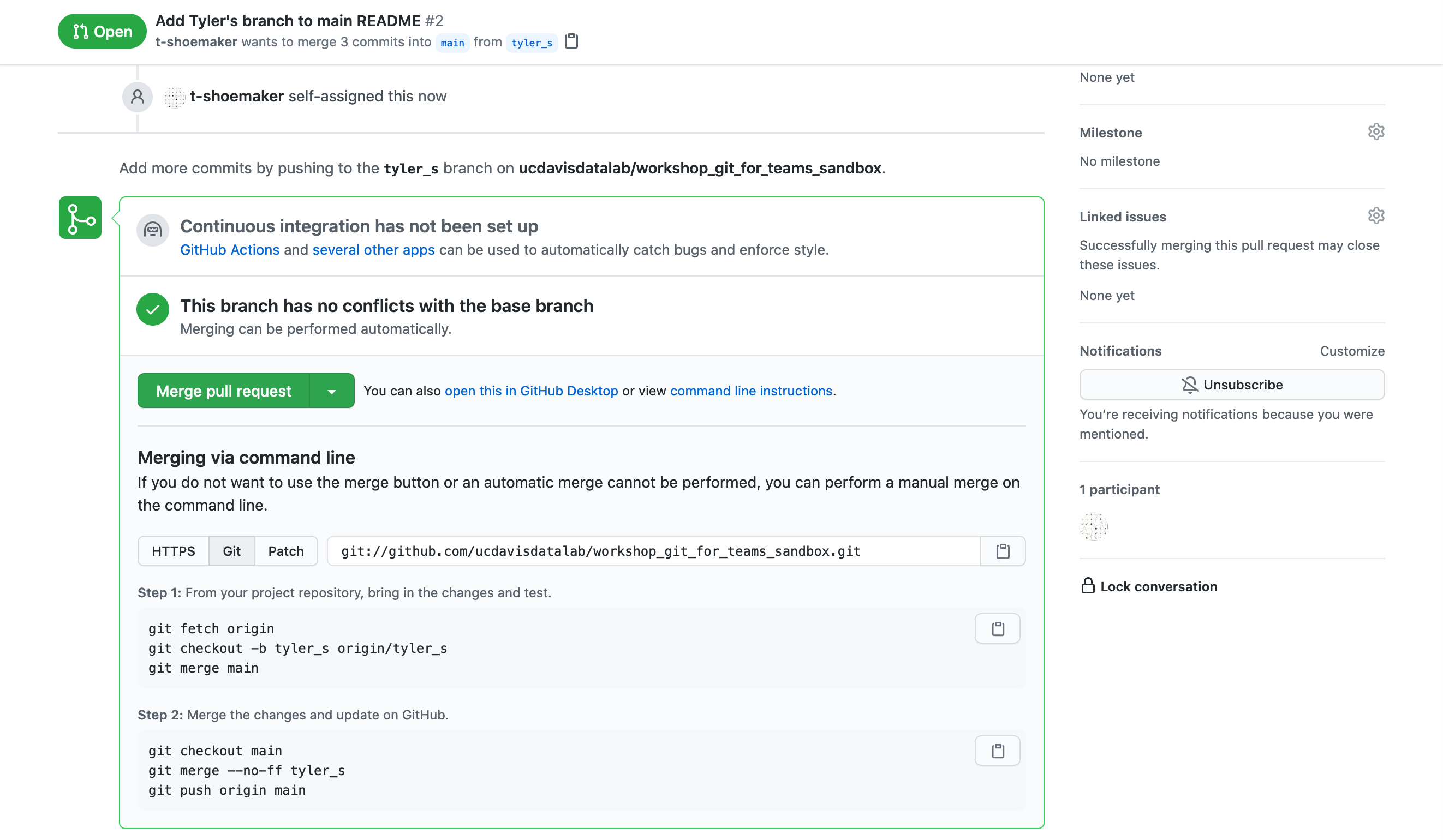 A pull request on GitHub that is ready to be merged