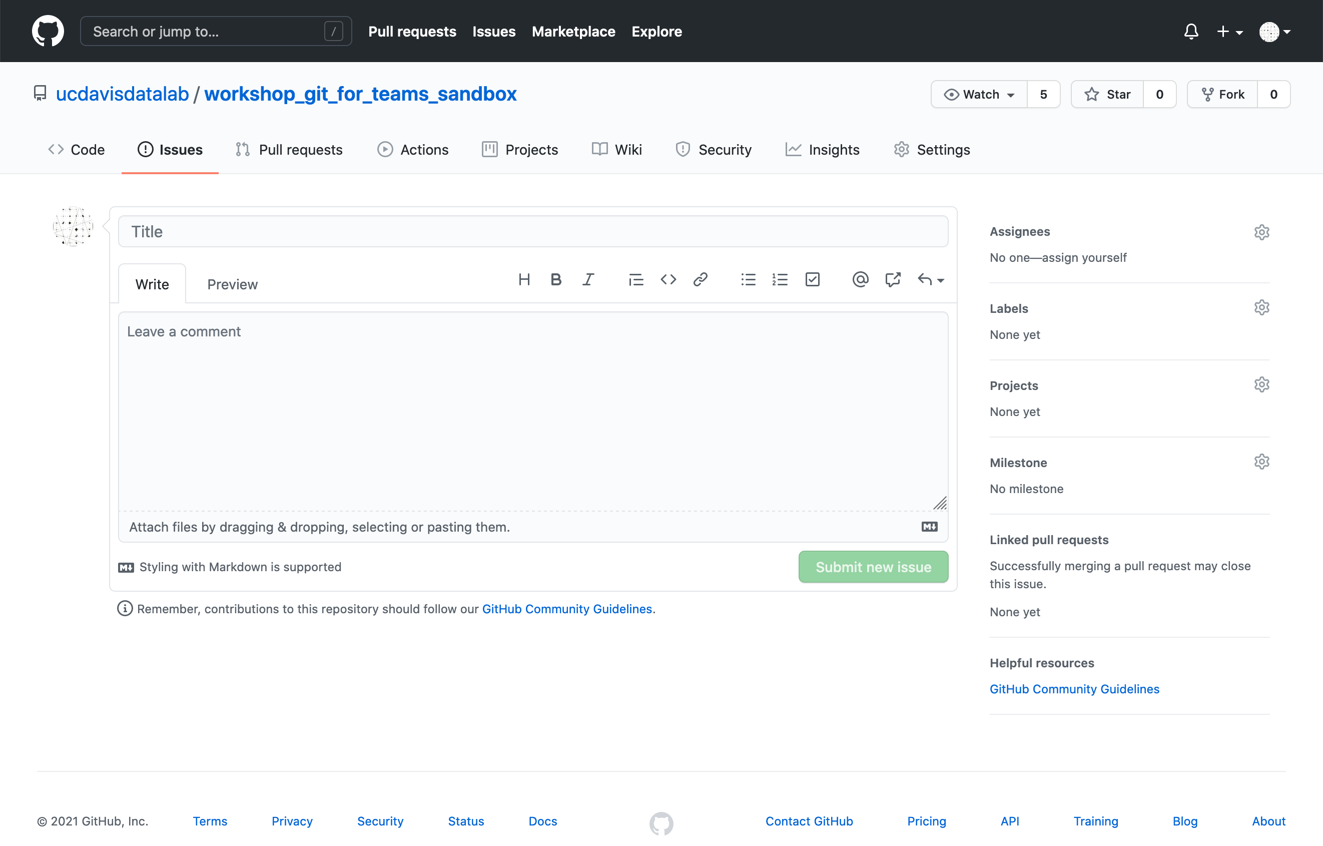 A new issue template on GitHub