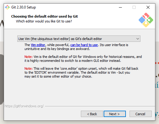 Using Vim as the default text editor for git