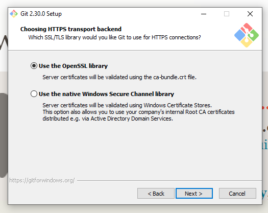 Using the OpenSSL library for git