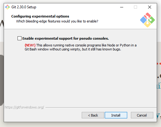 No experimental options for configuration