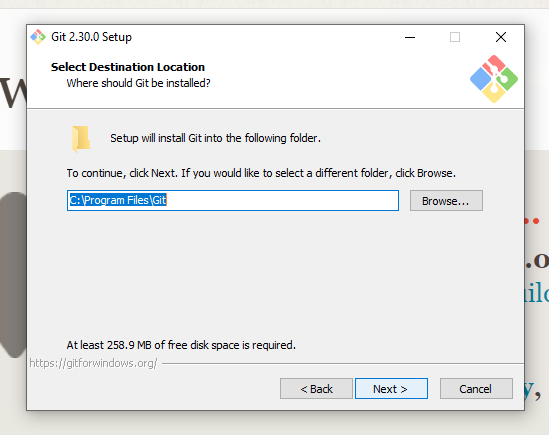 Specifying where to install git