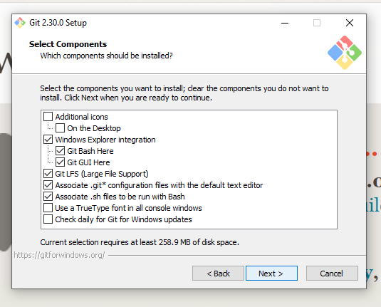 Optional components for git