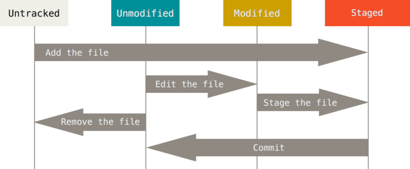The whole process of working across untracked, tracked, unmodified, and modified files
