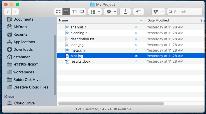 A finder window with different files related to a project