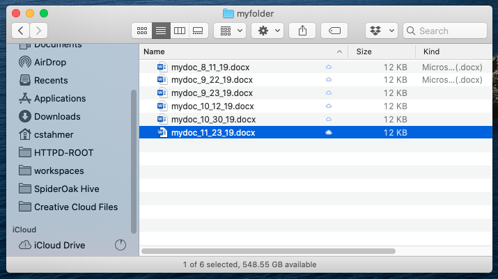 A finder window of .docx files labeled with dates