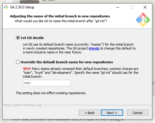 Letting git decide branch and repository details