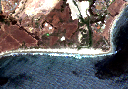 A zoomed-out image of the same beach in a Sentinel 2 satellite image